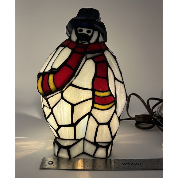 Snowman Tiffany Style Stained Glass Accent Nite Lamp VTG Christmas Decor 10